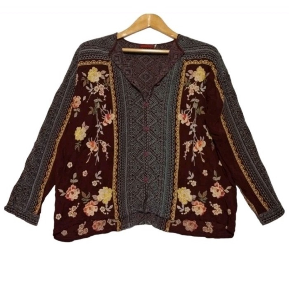 Johnny Was Rumi Blouse Long Sleeve Embroidered Floral Top Boho